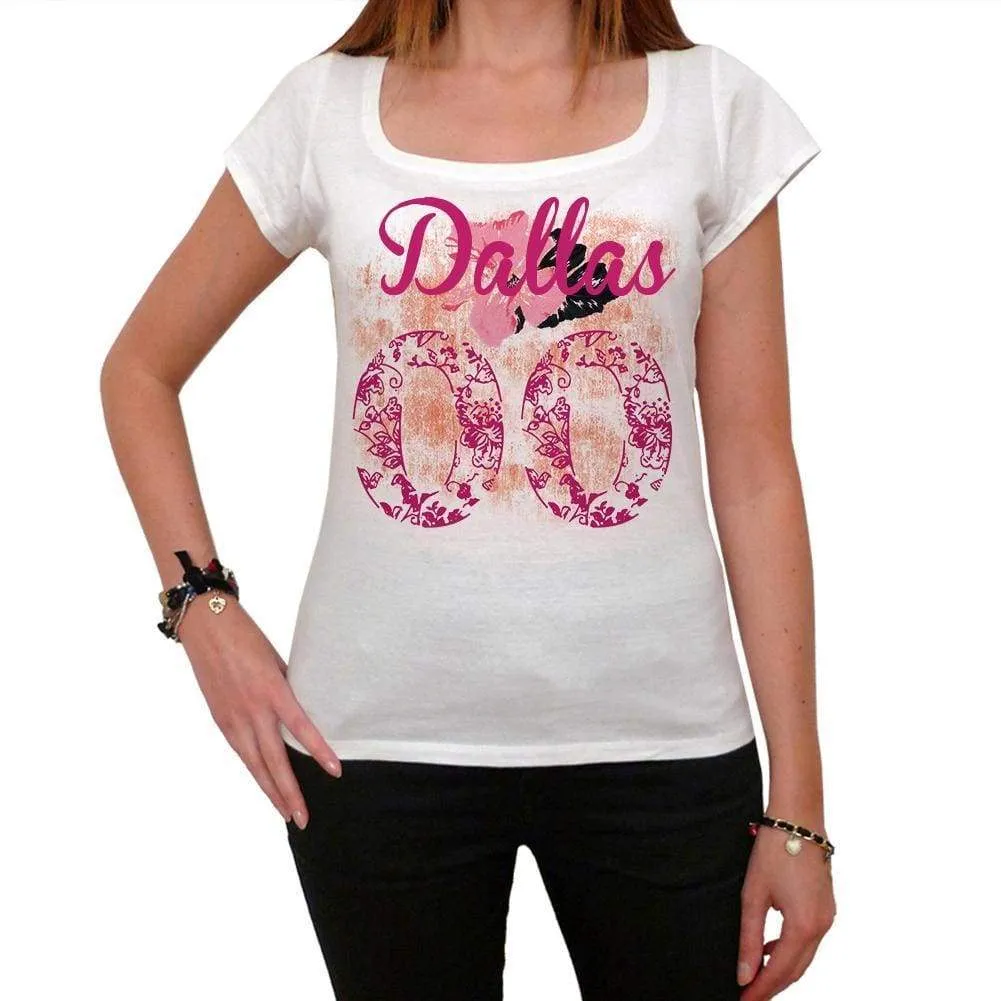 00, Dallas, City With Number, Women's Short Sleeve Round White T-shirt 00008