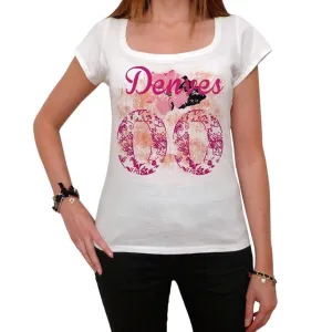 00, Denves, City With Number, Women's Short Sleeve Round White T-shirt 00008