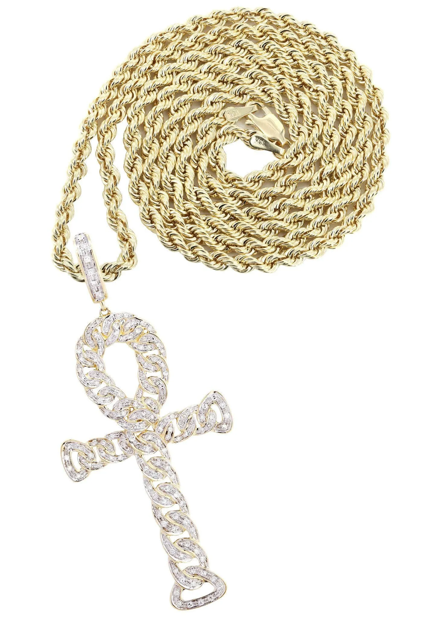 10K Yellow Gold Ankh Diamond Necklace  | 0.79 Carats