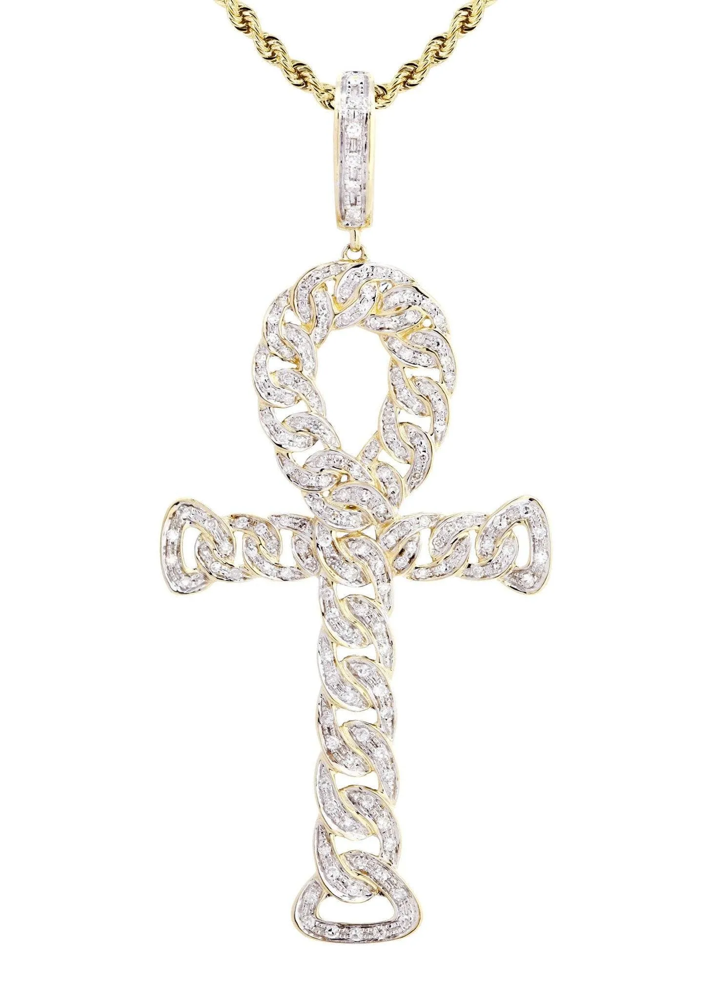 10K Yellow Gold Ankh Diamond Necklace  | 0.79 Carats