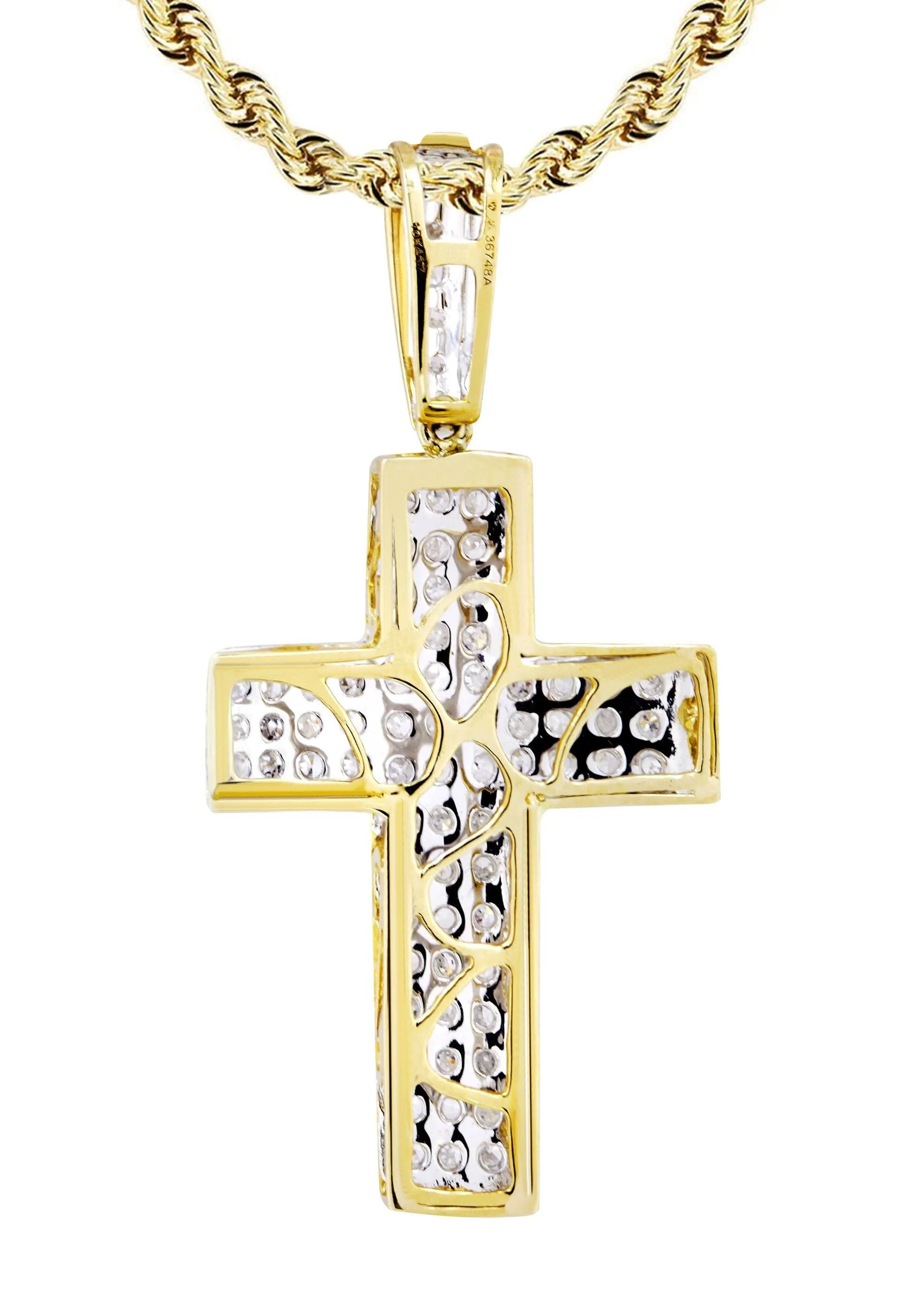 10K Yellow Gold Cross  Diamond Necklace  | 0.81 Carats