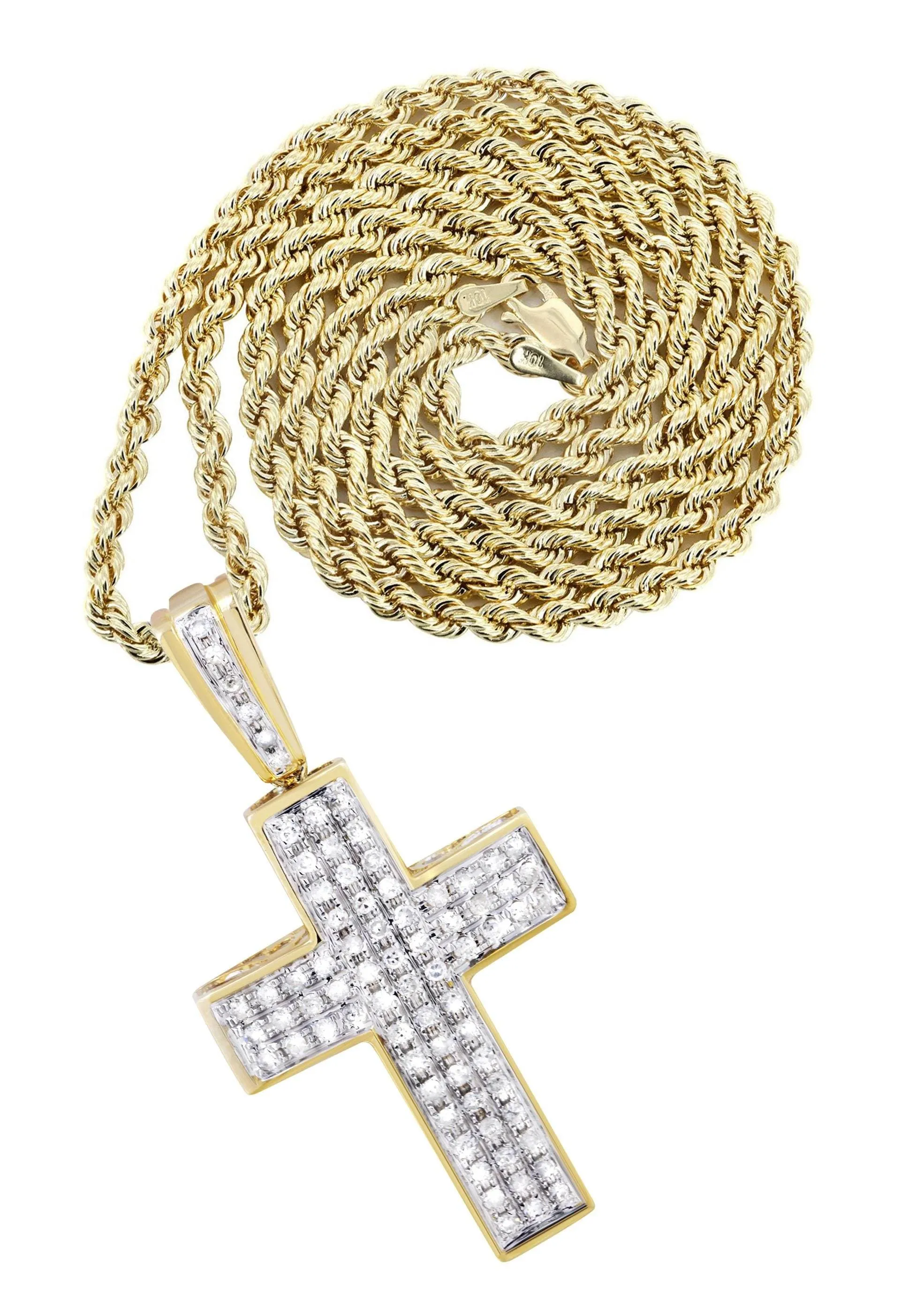 10K Yellow Gold Cross  Diamond Necklace  | 0.81 Carats