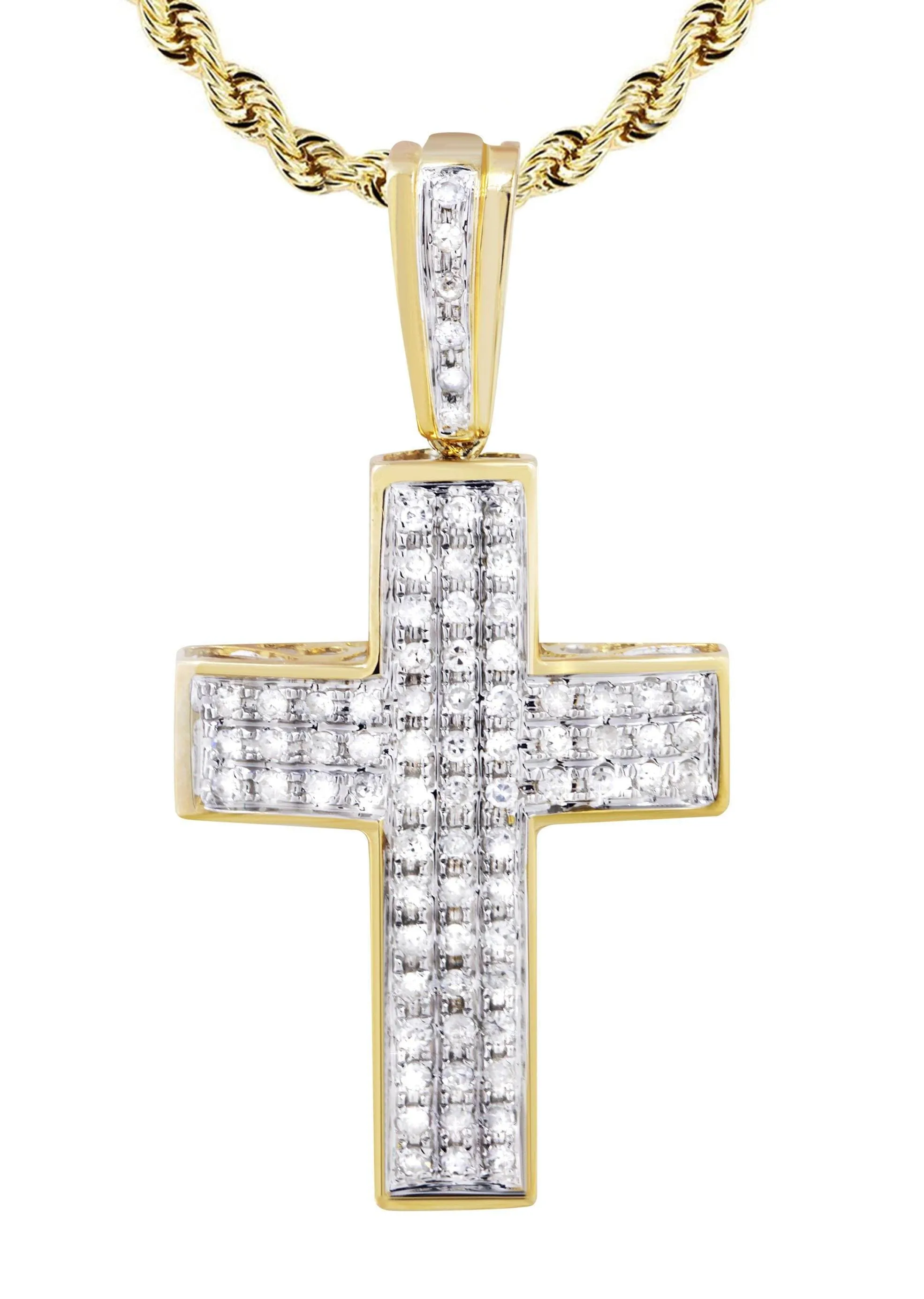 10K Yellow Gold Cross  Diamond Necklace  | 0.81 Carats