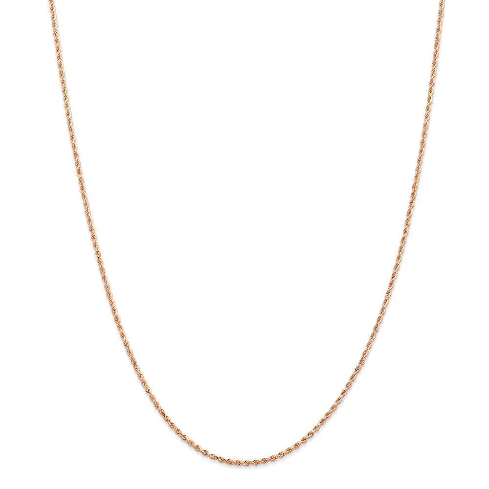 1.5mm 14k Rose Gold Solid Diamond Cut Rope Chain Necklace