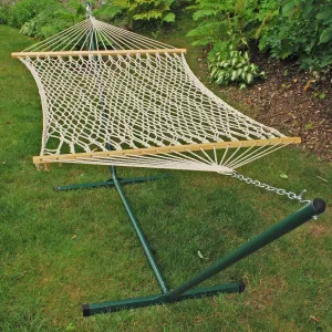 2-Point Single Cotton Rope Hammock with Stand