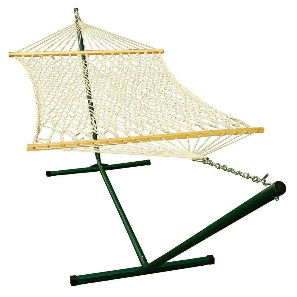 2-Point Single Cotton Rope Hammock with Stand