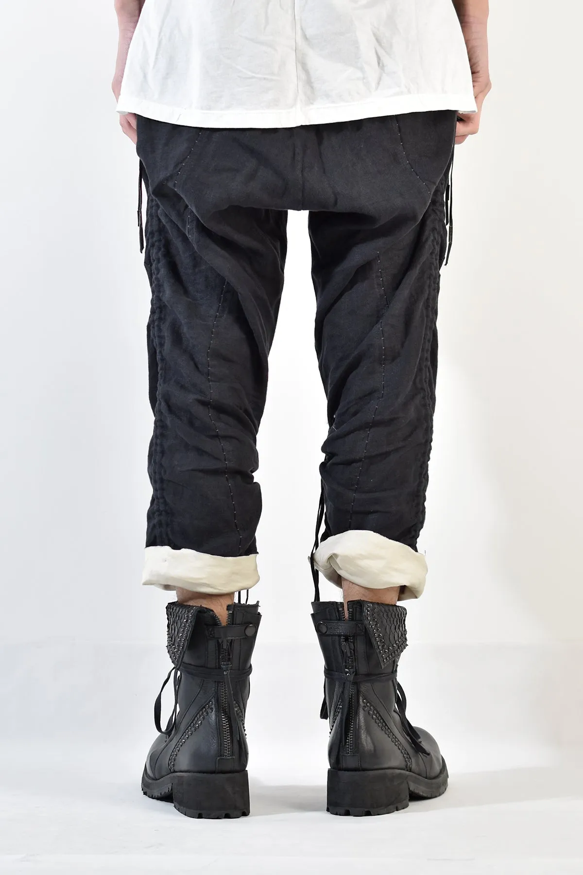 2001-PT02A Shirring Linen Layered Pants Black