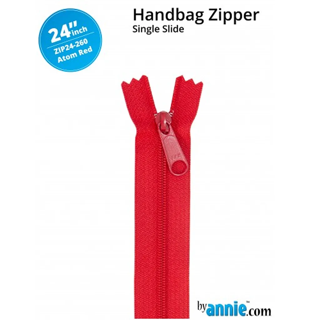 24" wide Handbag Zipper - Atom Red