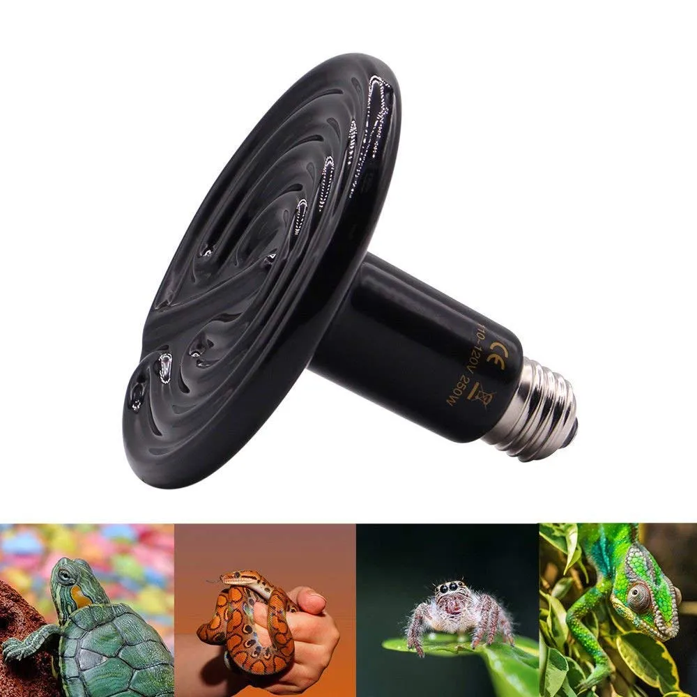 250W Reptile Heat Lamp Pet Infrared Ceramic Heater Emitter Appliances Lamp Reptile Tank Accessories for Amphibian Pet Brooder Coop Lizard Bearded Dragon Turtle Snake Terrarium Incubating Chicken