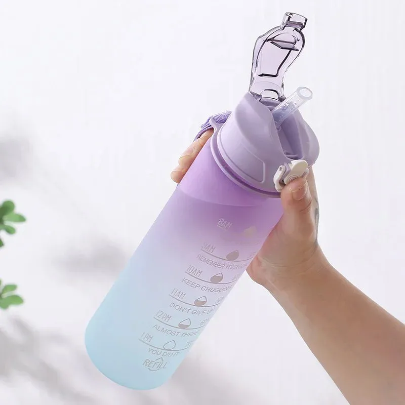 2Pc Large Capacity Gradient Color Water Bottle and Cup