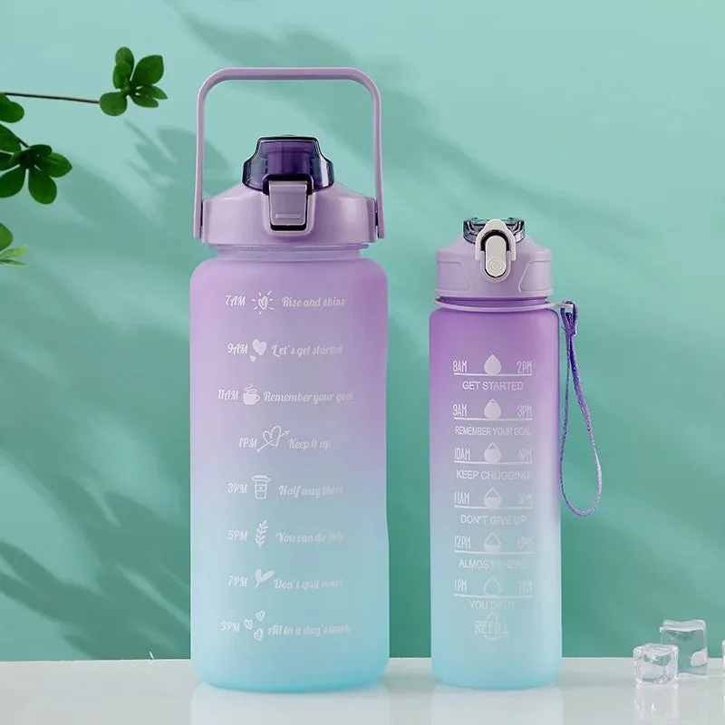 2Pc Large Capacity Gradient Color Water Bottle and Cup