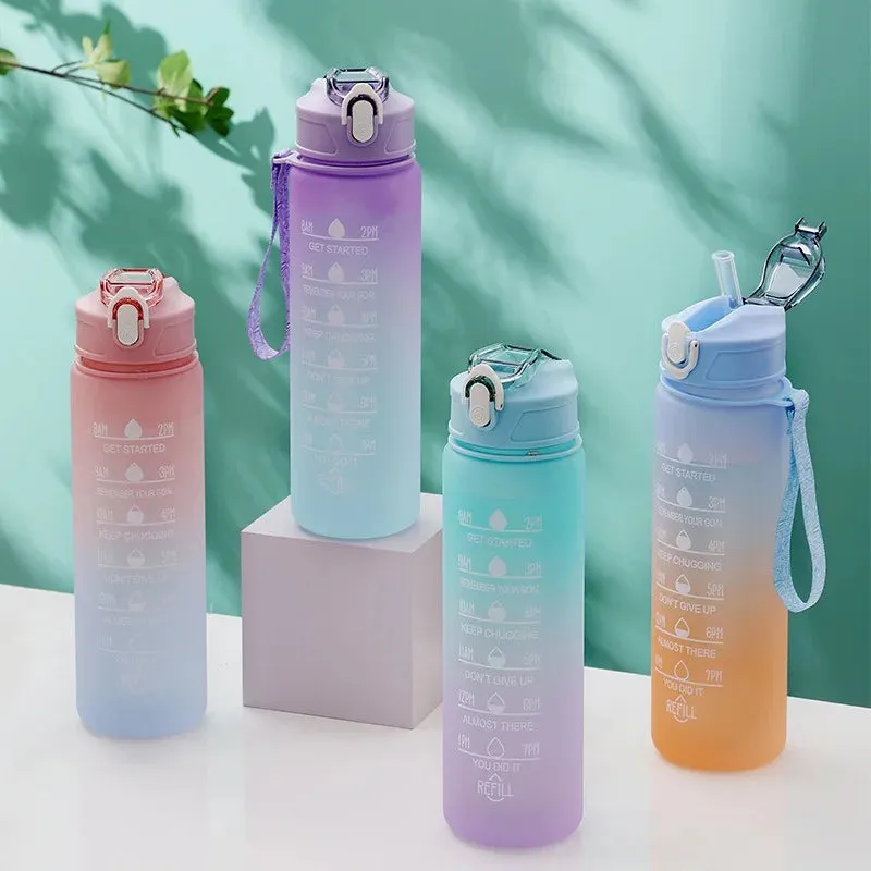 2Pc Large Capacity Gradient Color Water Bottle and Cup