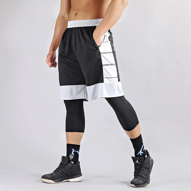 2pcs Set Men Running Compression Sport Pant Suit Basketball Jersey Sweatpants for Youngster Male Workout Elastic Leggings Shorts