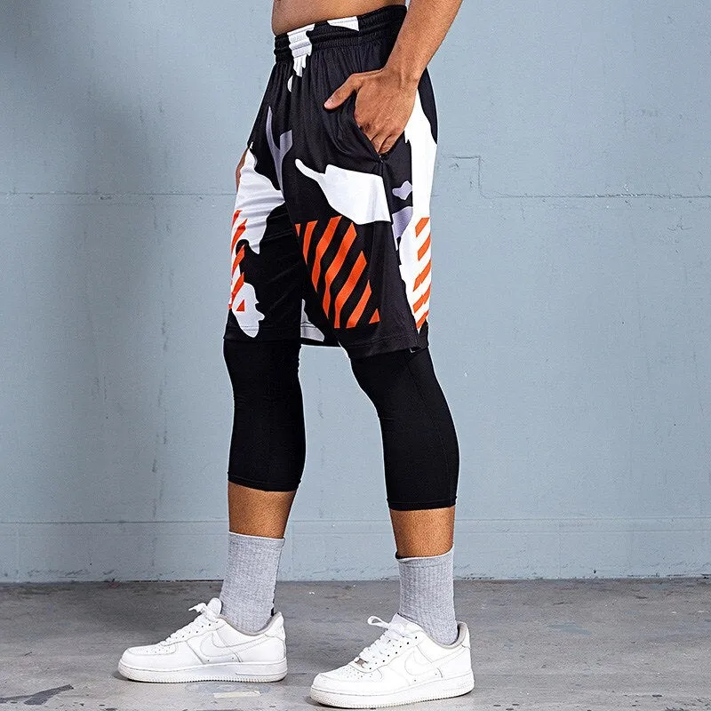 2pcs Set Men Running Compression Sport Pant Suit Basketball Jersey Sweatpants for Youngster Male Workout Elastic Leggings Shorts