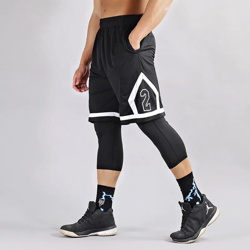 2pcs Set Men Running Compression Sport Pant Suit Basketball Jersey Sweatpants for Youngster Male Workout Elastic Leggings Shorts