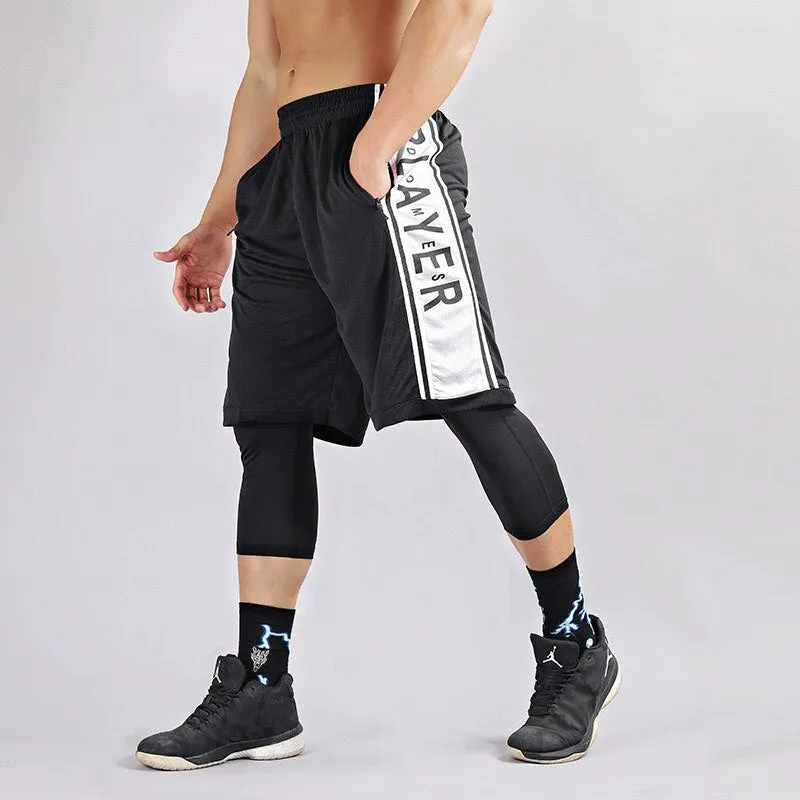 2pcs Set Men Running Compression Sport Pant Suit Basketball Jersey Sweatpants for Youngster Male Workout Elastic Leggings Shorts