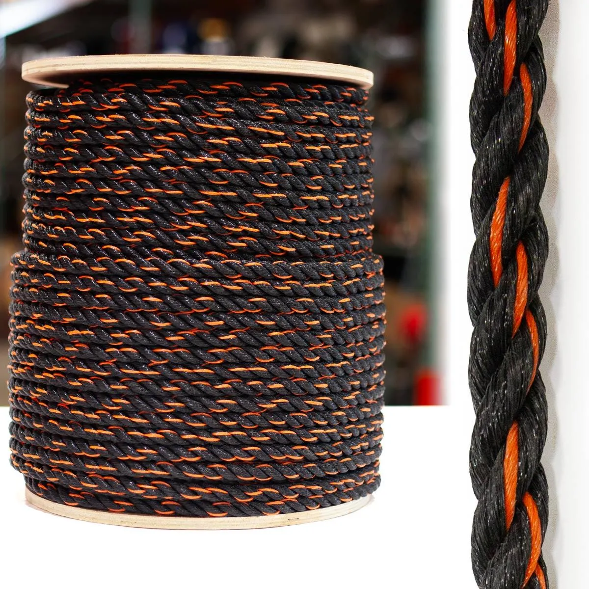 3-Strand Polypropylene - Black/Orange Tracer