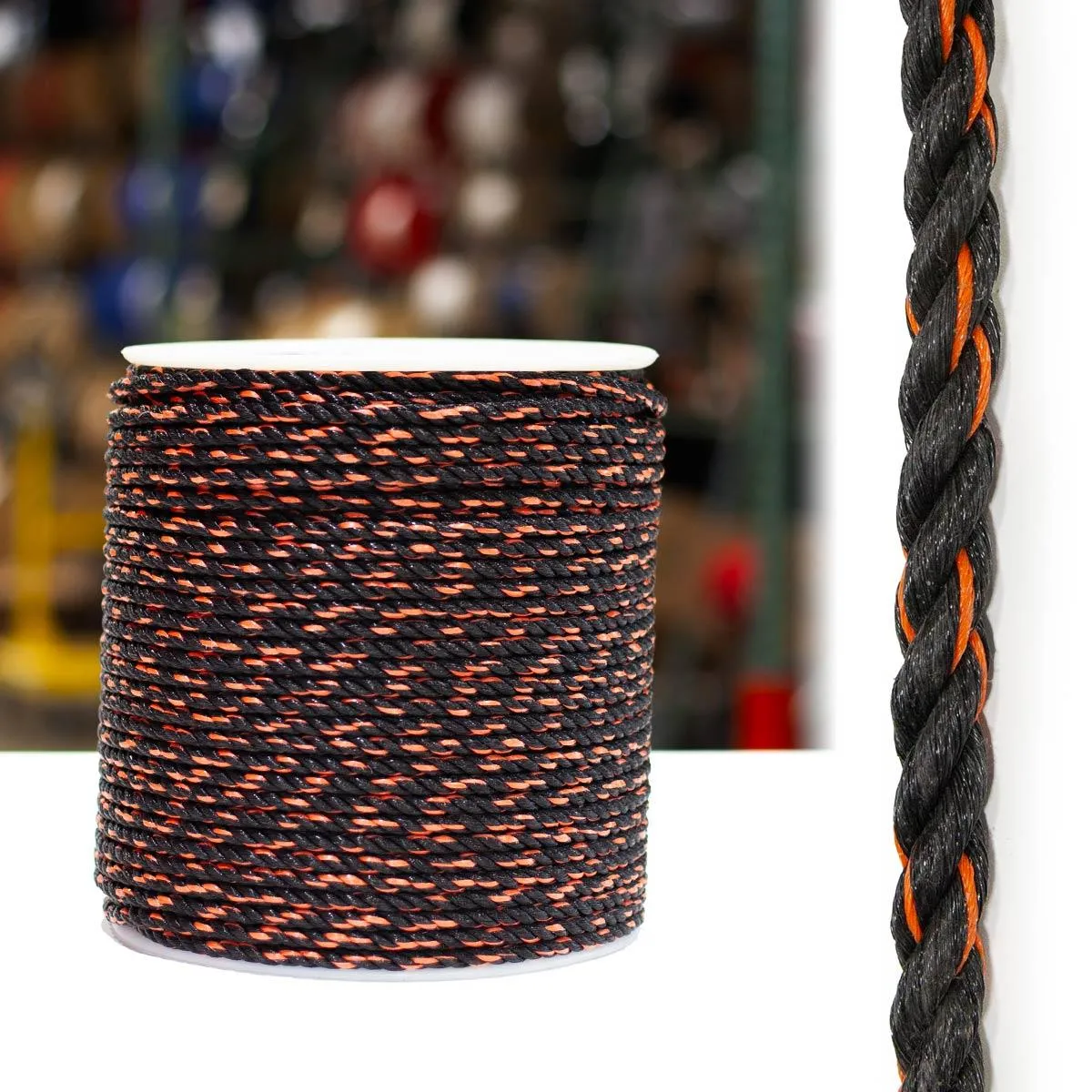 3-Strand Polypropylene - Black/Orange Tracer