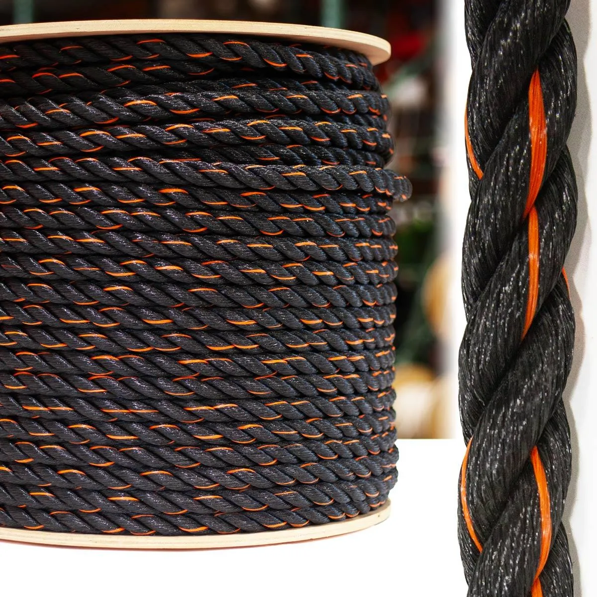 3-Strand Polypropylene - Black/Orange Tracer