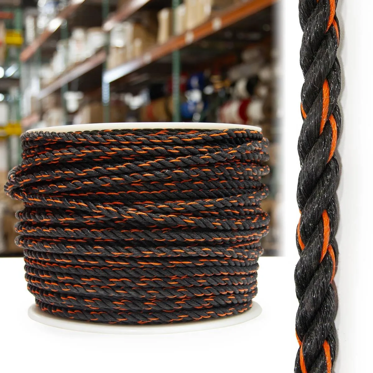 3-Strand Polypropylene - Black/Orange Tracer