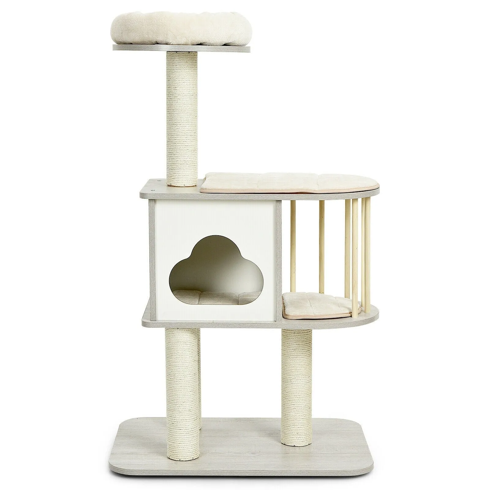 46" Wooden Cat Tree with Platform and Cushions - Grey