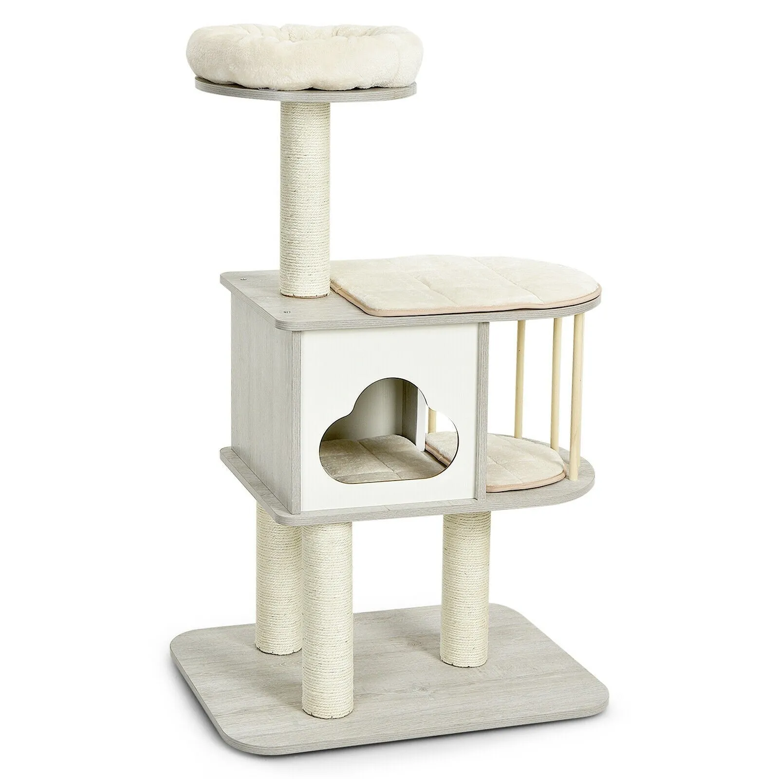 46" Wooden Cat Tree with Platform and Cushions - Grey