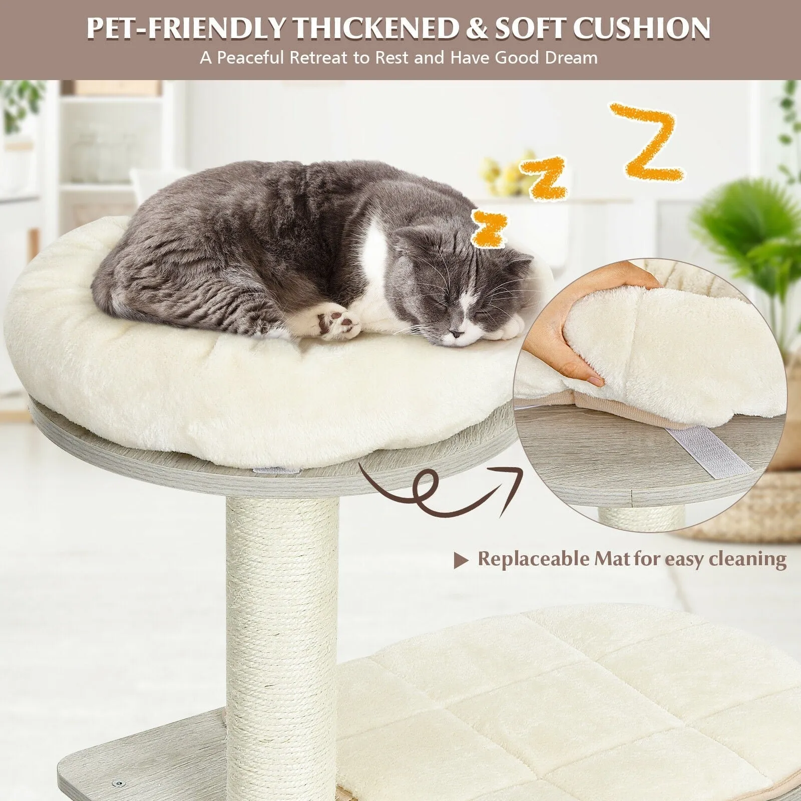 46" Wooden Cat Tree with Platform and Cushions - Grey