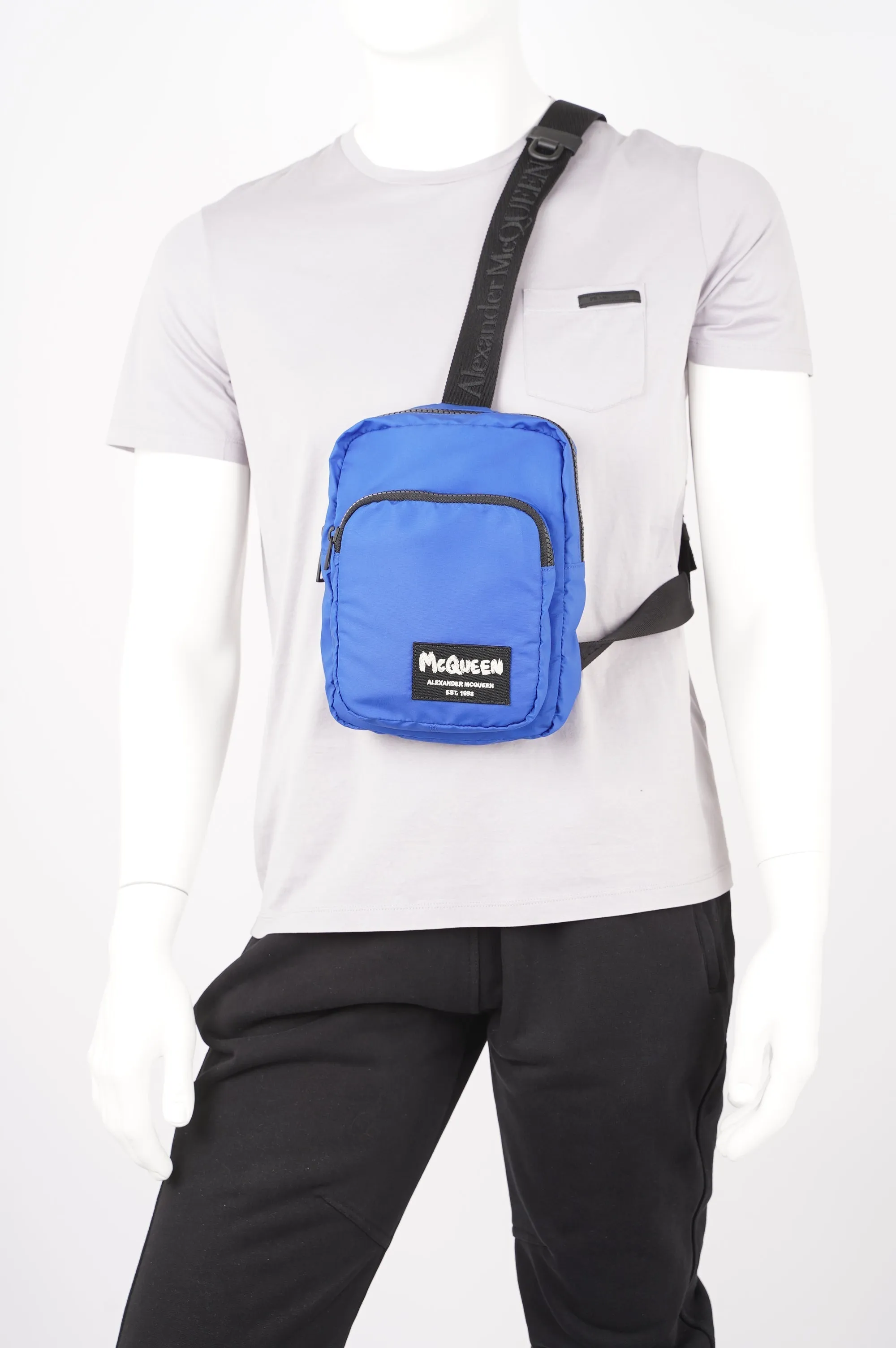 Alexander McQueen Mens Logo Crossbody Blue / Black / White