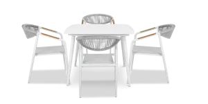 Amalfi Square 5 Piece Outdoor Setting in Arctic White with Rope Chairs