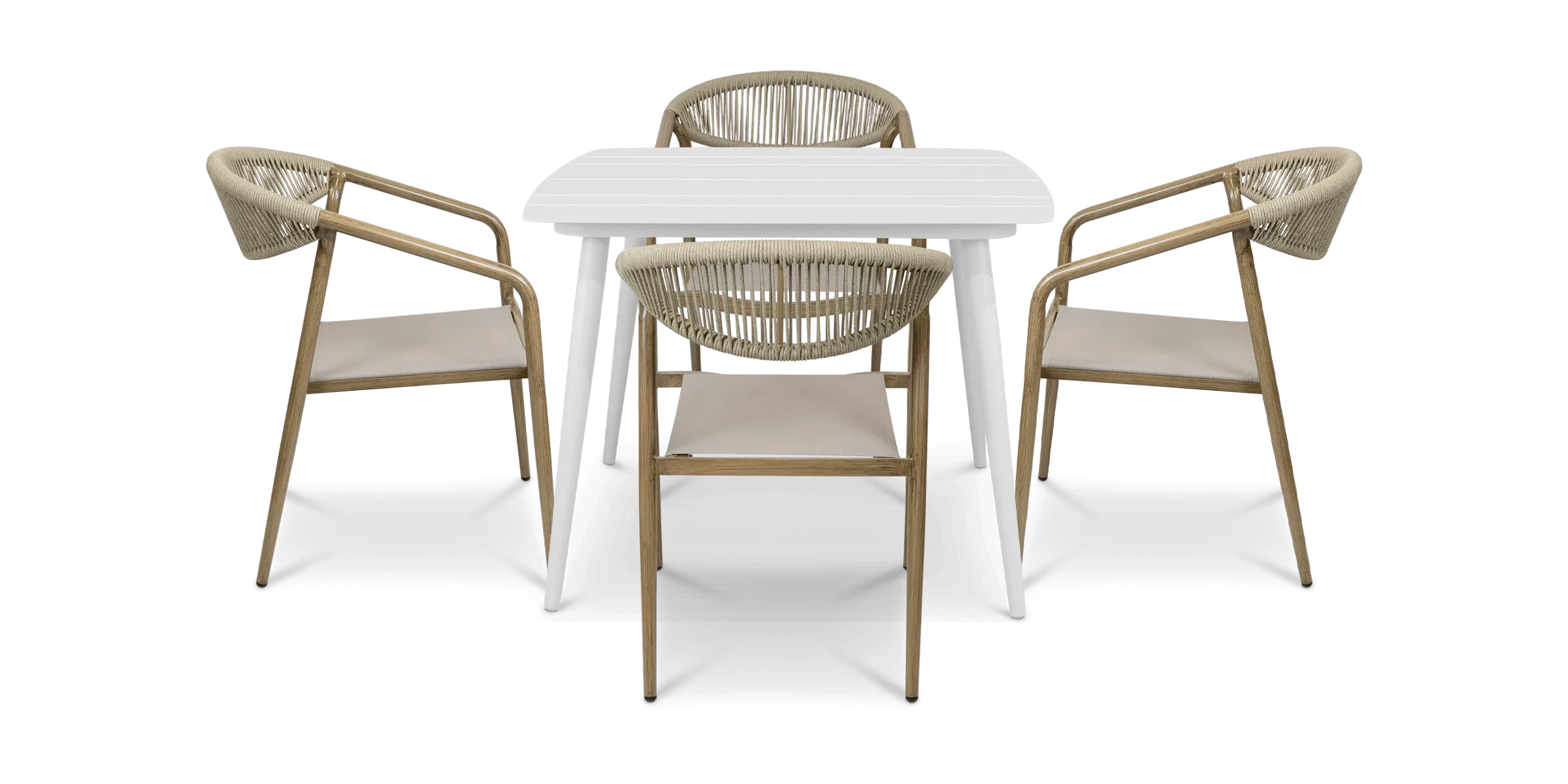 Amalfi Square 5 Piece Outdoor Setting in Arctic White with Rope Chairs