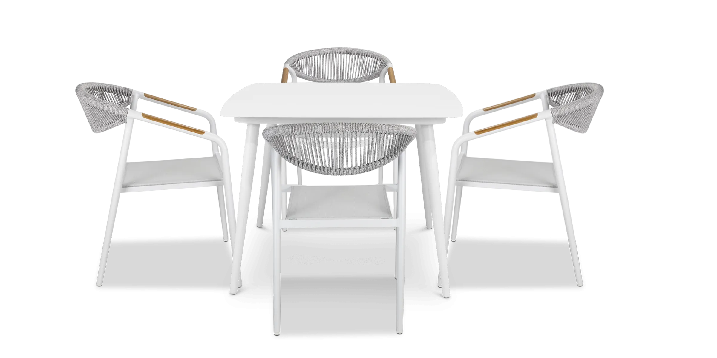 Amalfi Square 5 Piece Outdoor Setting in Arctic White with Rope Chairs