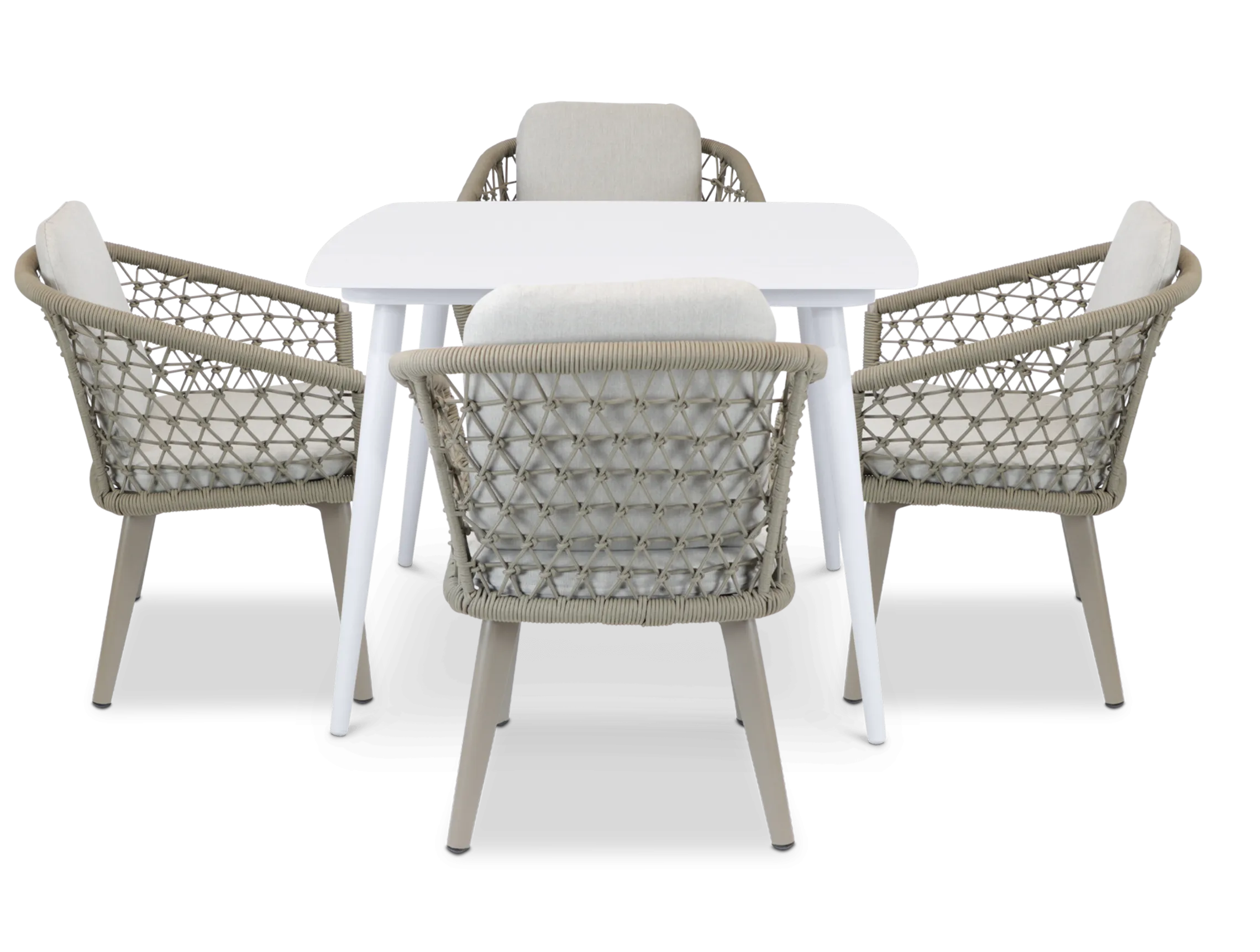 Amalfi Square 5 Piece Outdoor Setting in Arctic White with Rope Chairs