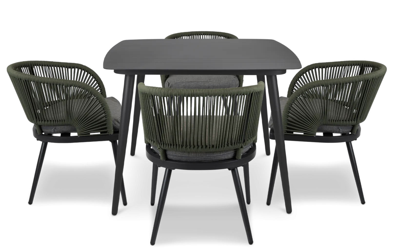 Amalfi Square 5 Piece Outdoor Setting in Gunmetal with Rope Chairs