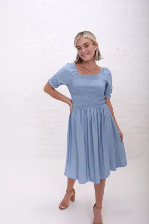 Annalise Smocked Dress in Light Denim (XS-2X)