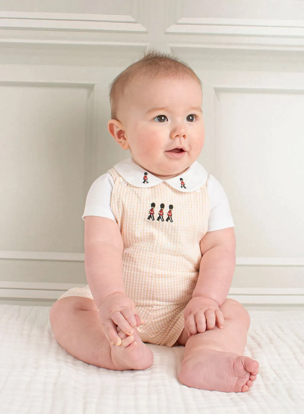 Baby Alexander Bib Shorts in Oatmeal Gingham