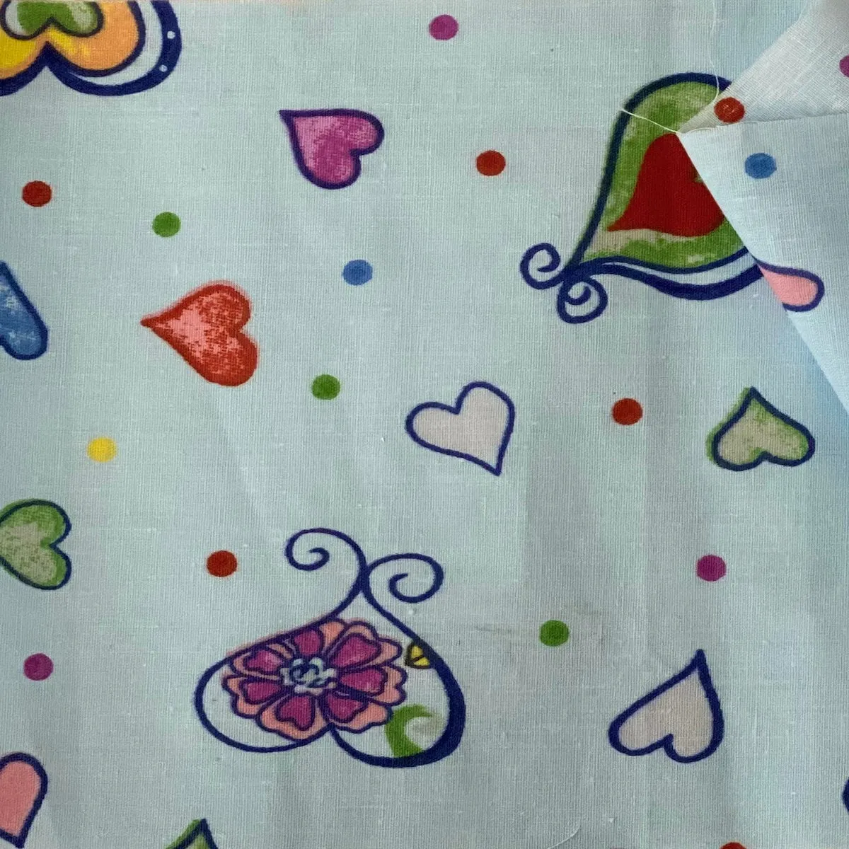 Baby Blue Heart Shape Print Poly Cotton Fabric