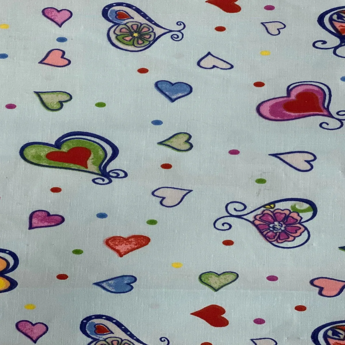 Baby Blue Heart Shape Print Poly Cotton Fabric