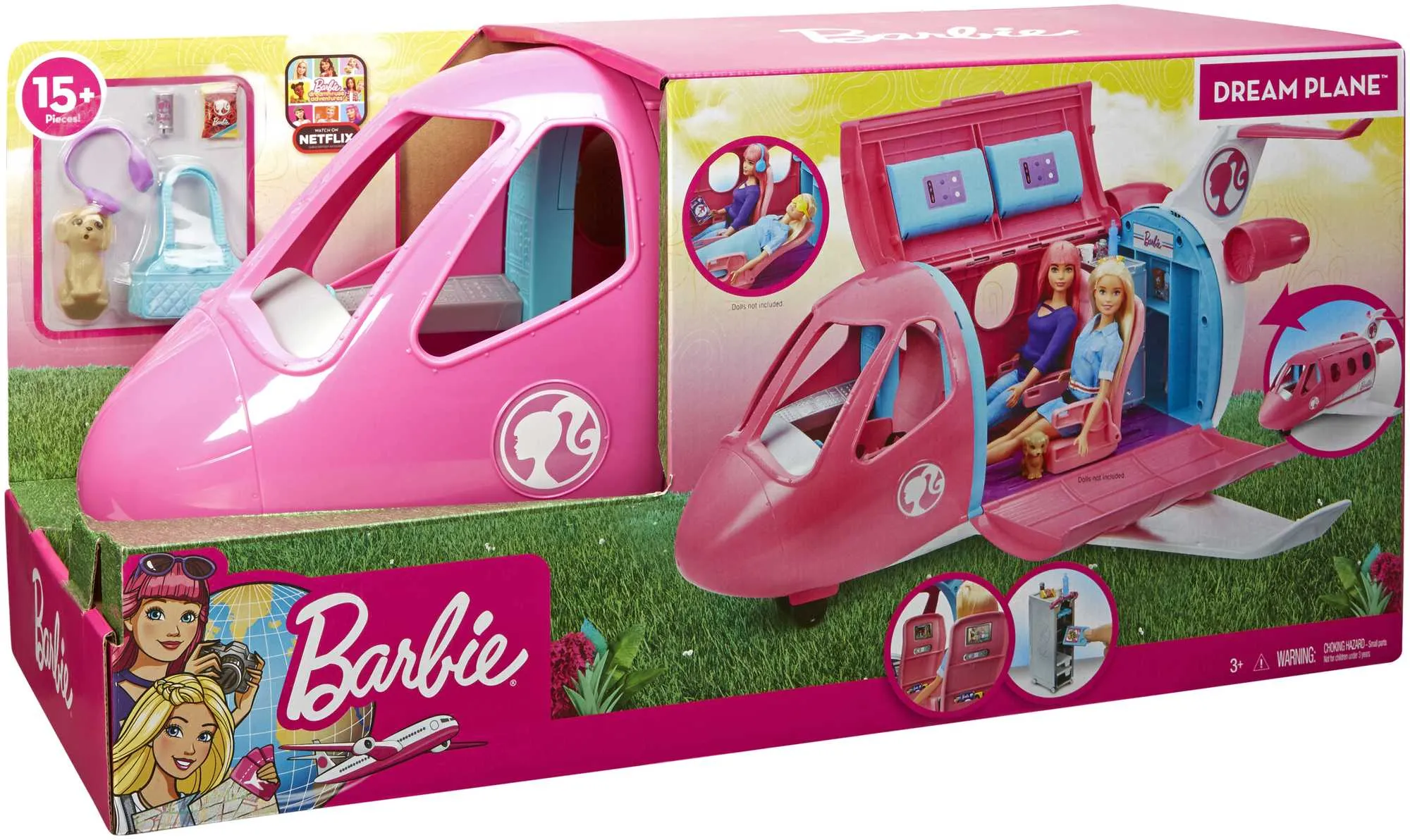 Barbie Dreamplane Airplane Playset With Puppy And Snack Cart, 15  Accessories