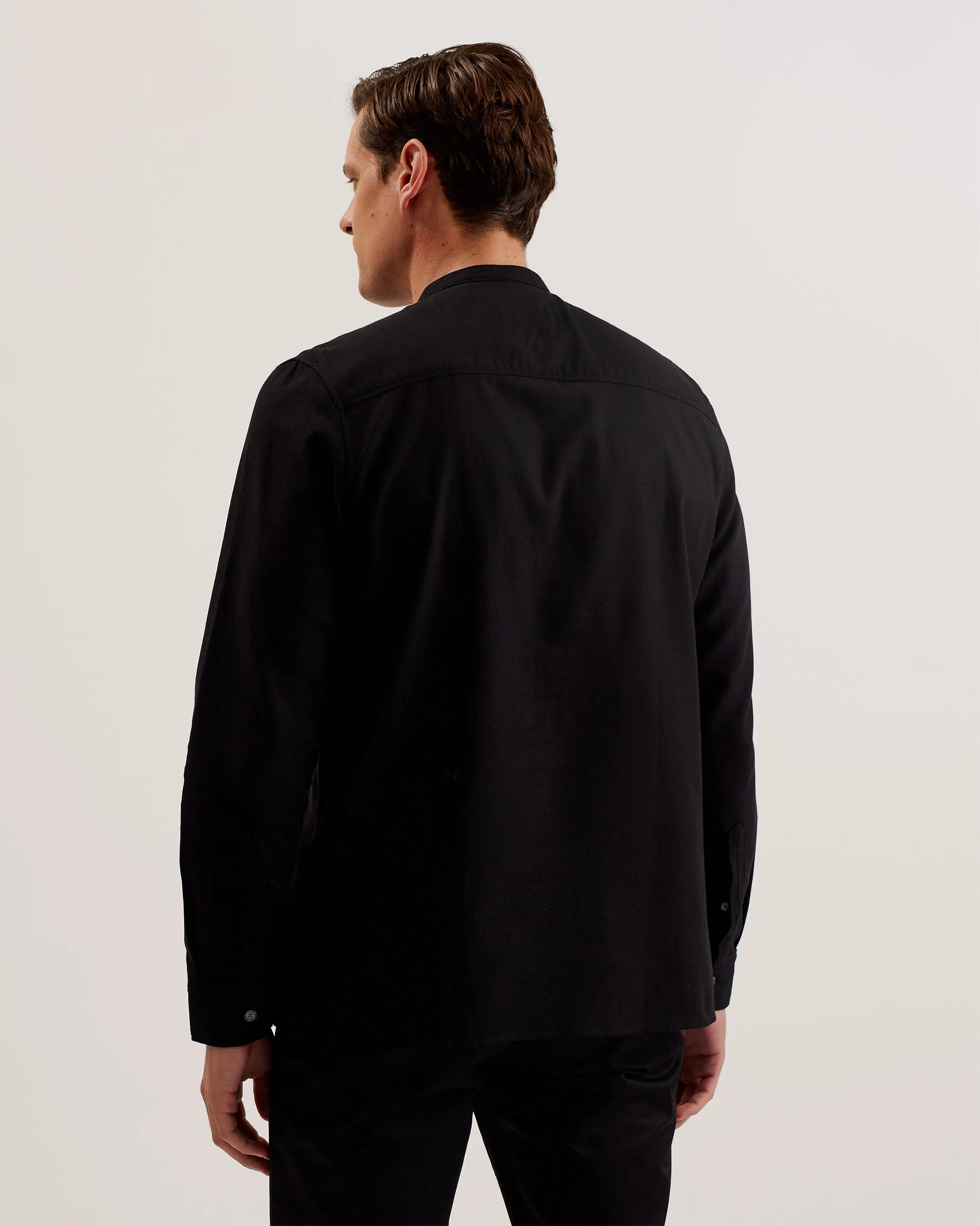 Bastuns Ls Relaxed Grandad Collar Shirt Black