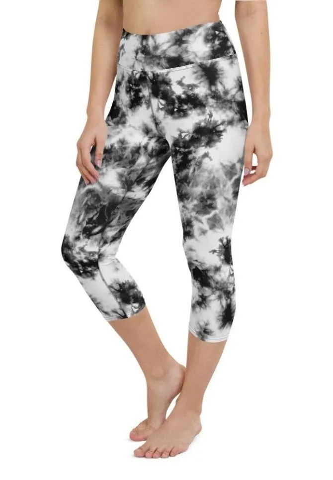 Black & White Tie Dye Yoga Capris