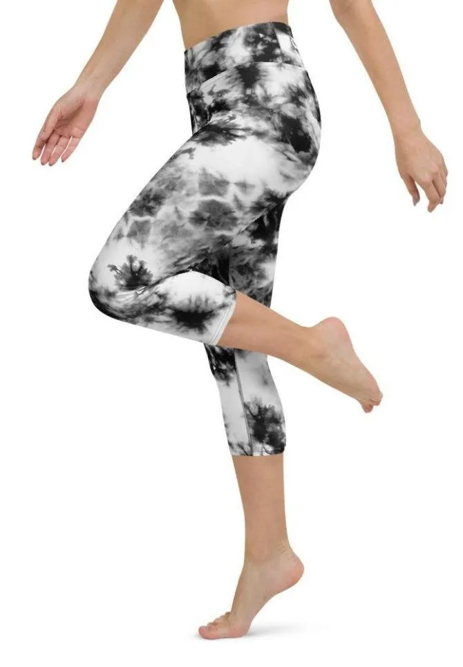 Black & White Tie Dye Yoga Capris