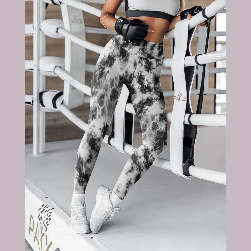 Black & White Tie Dye Yoga Leggings