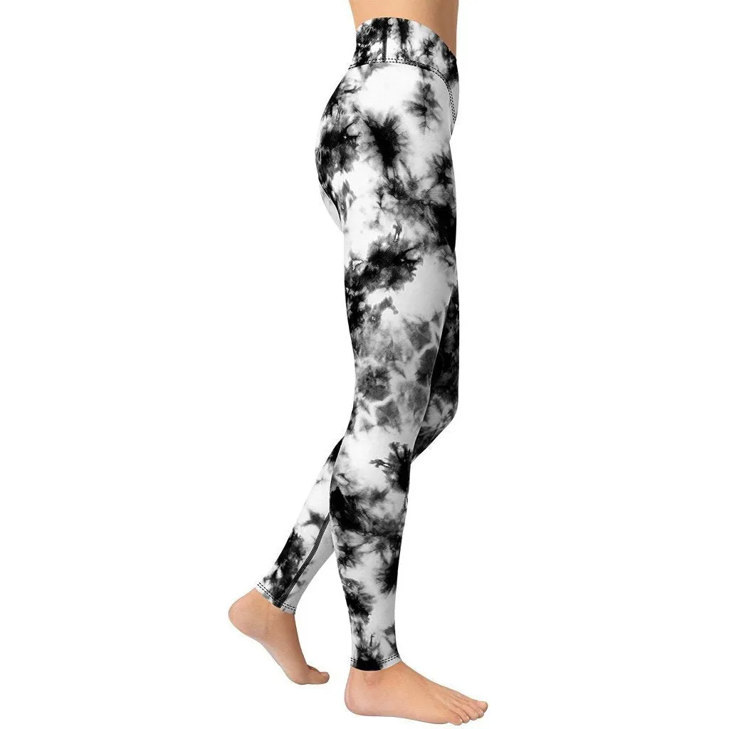 Black & White Tie Dye Yoga Leggings