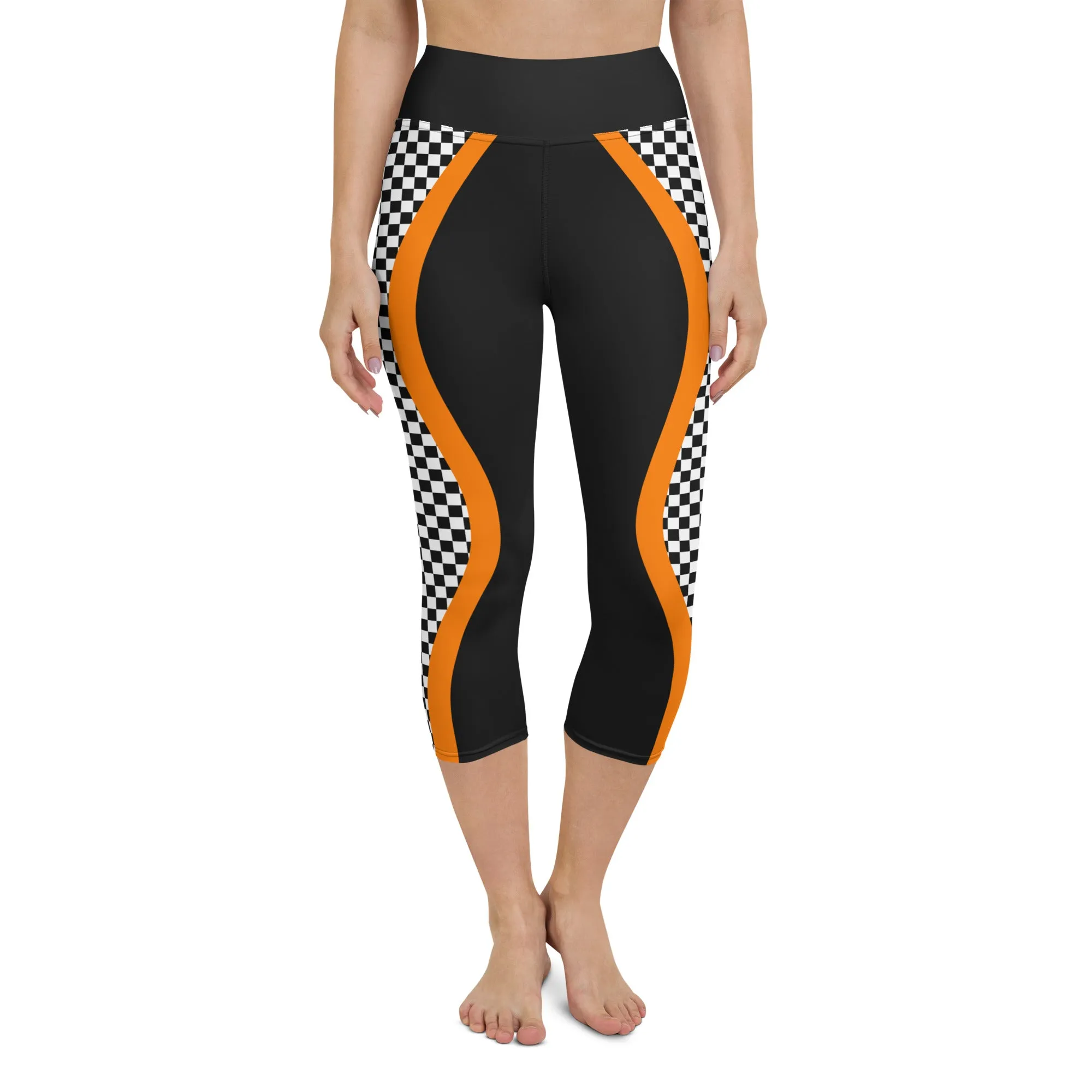 Black and Orange Checkered Yoga Capris