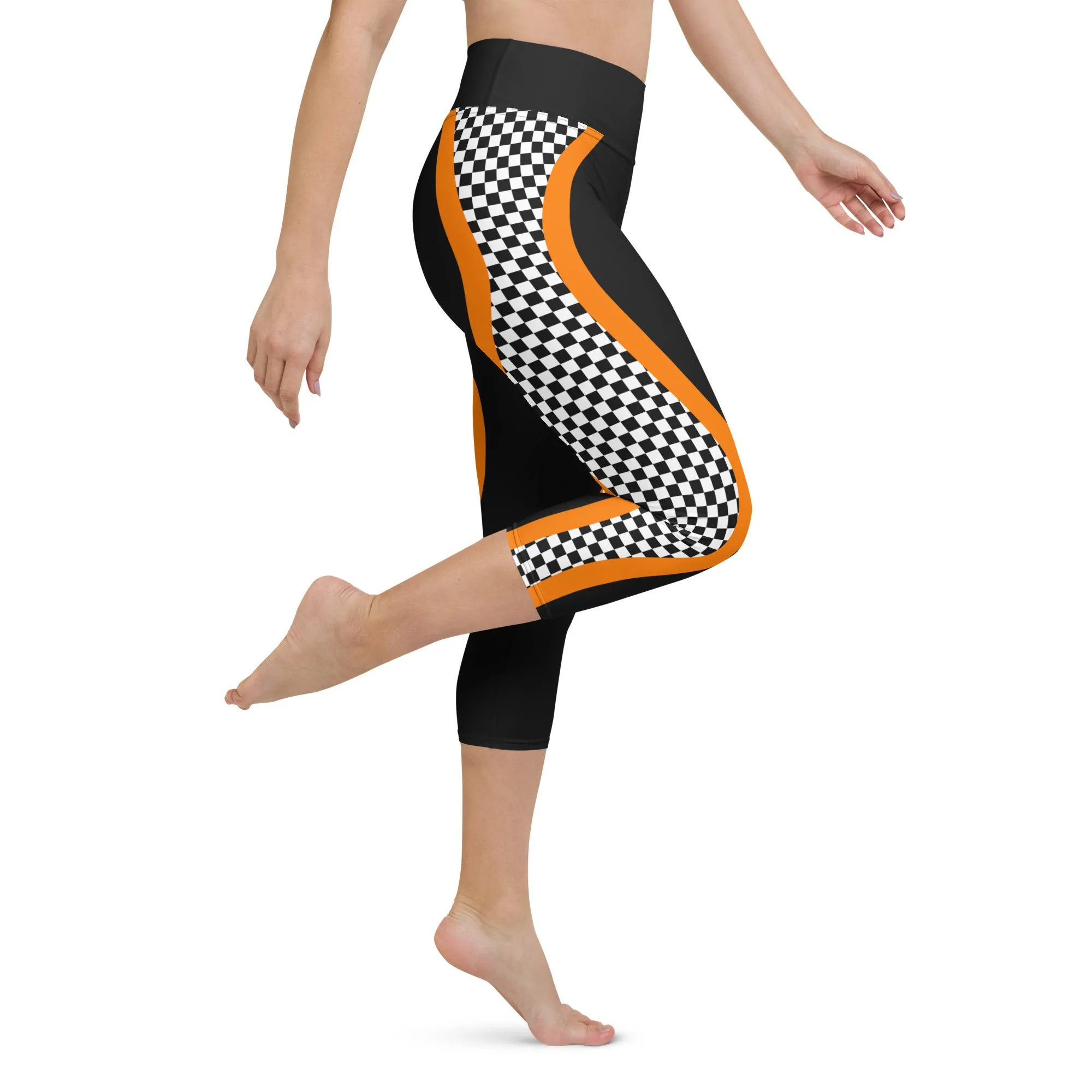 Black and Orange Checkered Yoga Capris