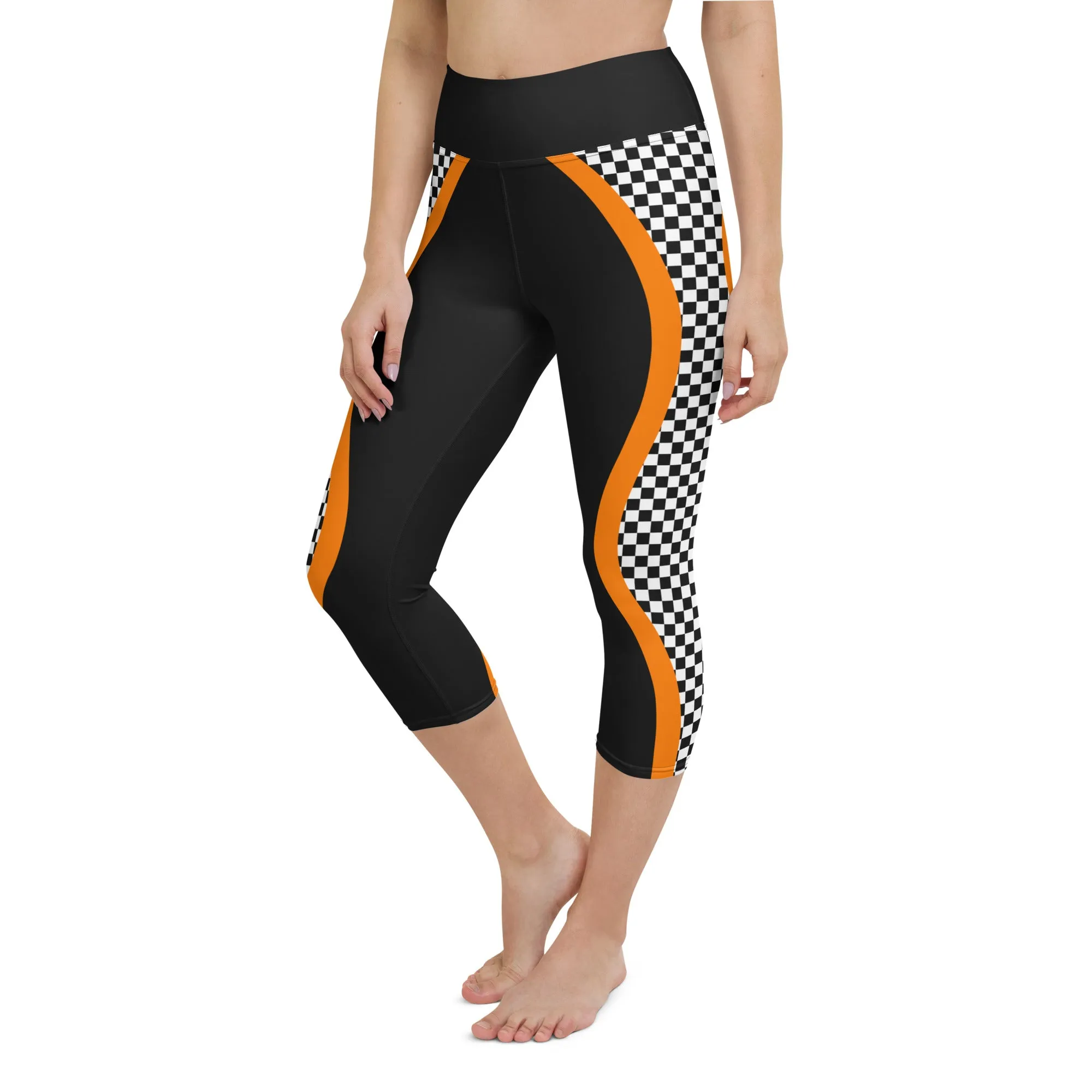 Black and Orange Checkered Yoga Capris