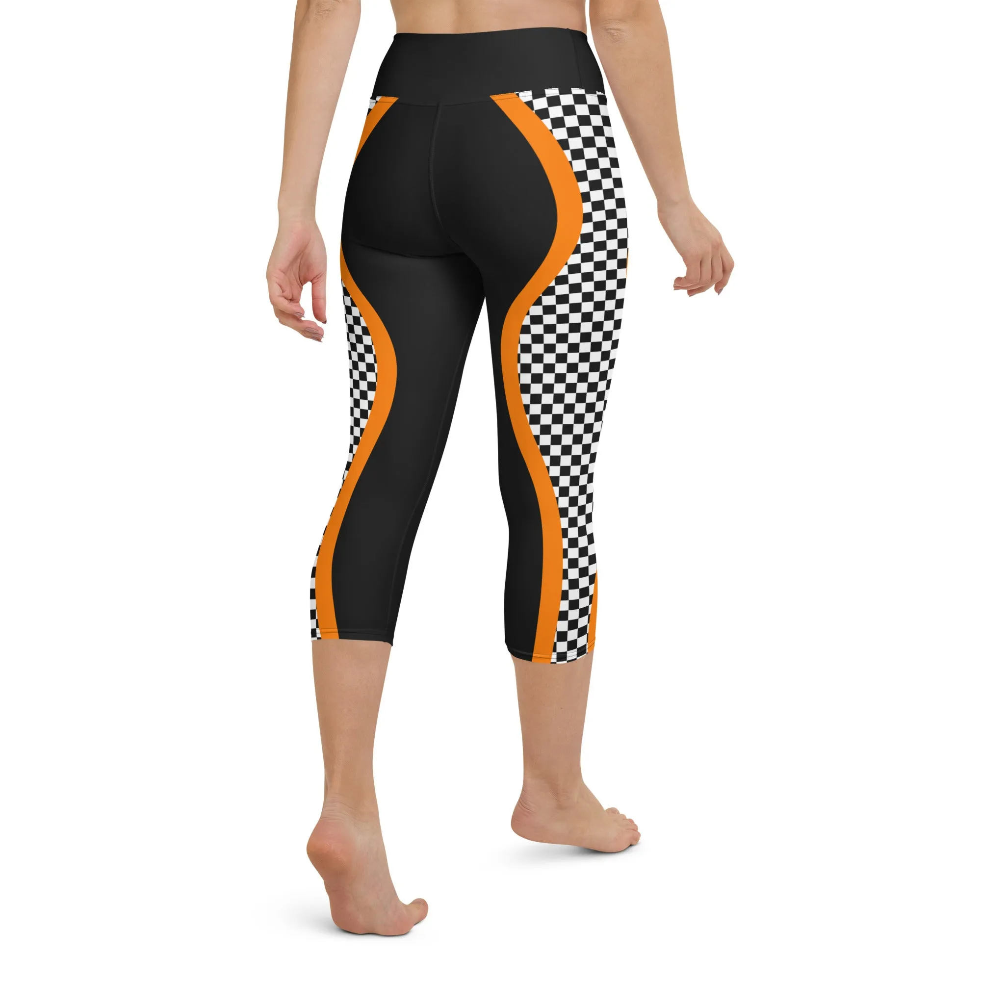 Black and Orange Checkered Yoga Capris