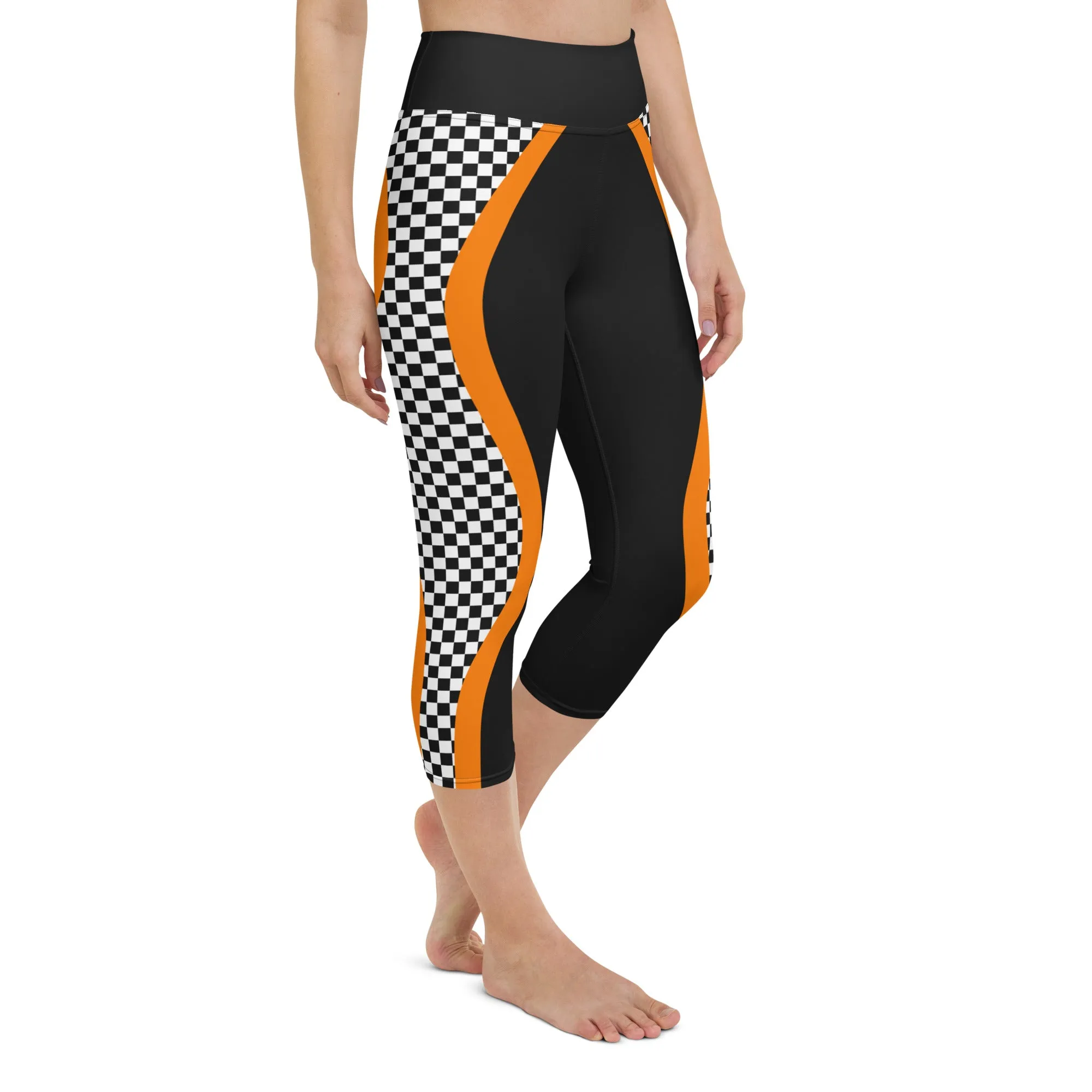 Black and Orange Checkered Yoga Capris