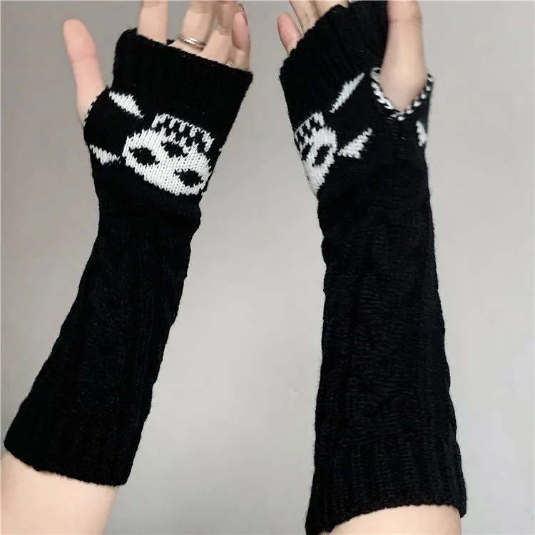 Black Skull Knitted Arm Warmers