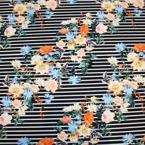 Bouquets on Stripes Printed Spandex | Blue Moon Fabrics